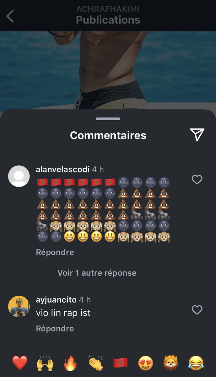 FootballReprt's tweet photo. The same Hakimi who is calling out the behavior of the pitch invaders from today's match is being racially abused by Argentinians on Instagram. https://t.co/P6gVvoGhBn
