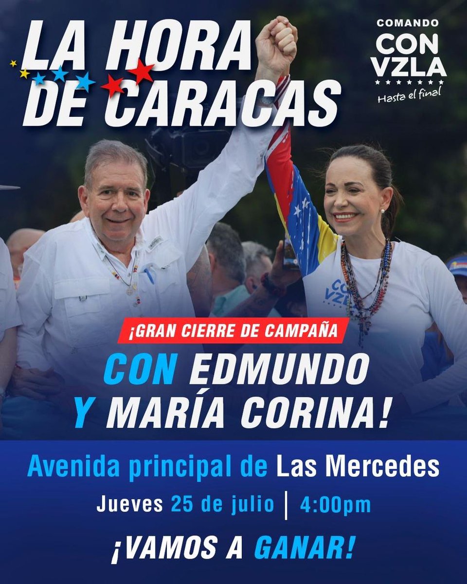 El jueves, en las Mercedes es la cosa, . . . cierre de la Campaña de la Oposición.

MCM va por la barrida, en Caracas.

Dicen, q será Caida....y Mesa Limpia. . . ! !