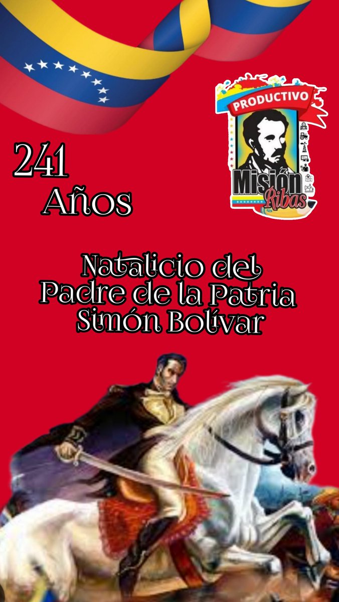El #24Jul de 1783, nace Simón José Antonio de la Santísima Trinidad Bolívar Palacios Ponte, el hombre más grande de América, Libertador de 5 Naciones, incluida nuestra Patria Grande Venezuela!
#CunaDeLibertadores
<a href="/NicolasMaduro/">Nicolás Maduro</a>
<a href="/MPPEDUCACION/">MPPEDUCACION</a>
<a href="/M_RibasOficial/">Misión Ribas</a>
<a href="/PoetaLaya/">Luis laya</a>
<a href="/9unda/">El cuadro Unda</a>