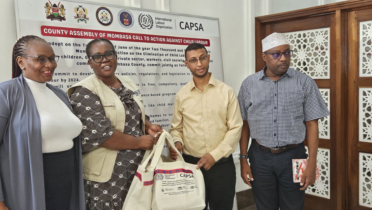 jomashn's tweet photo. EARLIER TODAY,
The ILO Deputy Regional Director for Africa, Mr. Coffi Agossou lauded @MombasaCountyKe for the efforts to eradicate child labour, forced labour, and trafficking in persons. This was during a courtesy call on the Governor of Mombasa County by Mr. Agossou. https://t.co/0VfAcXtbFa