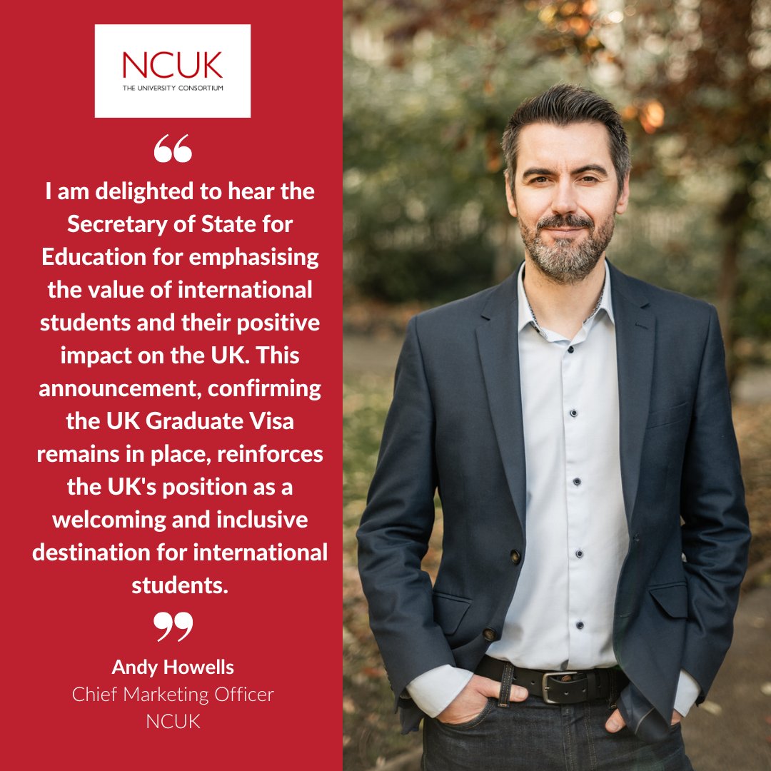 NCUKTogether's tweet photo. NCUK welcomes positive UK Government narrative towards international students.

NCUK is pleased to see the recent announcement from the Secretary of State for Education, The Rt Hon Bridget Phillipson MP, stating how welcome international students are in the UK and confirming the Graduate route visa will remain in place.

Speaking at the Embassy Education Conference in the UK, the Secretary of State for Education highlighted the significant contributions of international students to the British economy and local communities, emphasising the mutual benefits of a diverse student population.

“Be in no doubt: international students are welcome in the UK.

“This new government values their contribution – to our universities, to our communities, to our country.”

“That’s why we offer the opportunity to remain in the UK on a graduate visa for 2 years after their studies end – or 3 for PhDs – to work, to live, and to contribute.”

Secretary of State for Education, The Rt Hon Bridget Phillipson MP

Andy Howells, Chief Marketing Officer at NCUK, expressed his support for the Secretary of State's announcement, commenting:

"I am delighted to hear the Secretary of State emphasising that the new UK Government clearly recognises the value of international students, their positive impact on the UK, and that they are very welcome here at UK universities. Confirmation that the Graduate route will remain in place is hugely beneficial in offering students currently considering studying in the UK, the certainty and reassurance they need to make decisions on their future.

“NCUK is fully committed to providing opportunities for talented international students from more than 40 countries around the world, to progress to our university partners in the UK. This announcement reinforces the UK's position as a welcoming destination for international students."

As a leading global pathway provider, NCUK continues to be committed to providing international students with the opportunity to transform their futures in some of the world’s top study destinations and universities.

You can read Bridget Phillipson's full speech here: https://t.co/95gAFl8U6w
