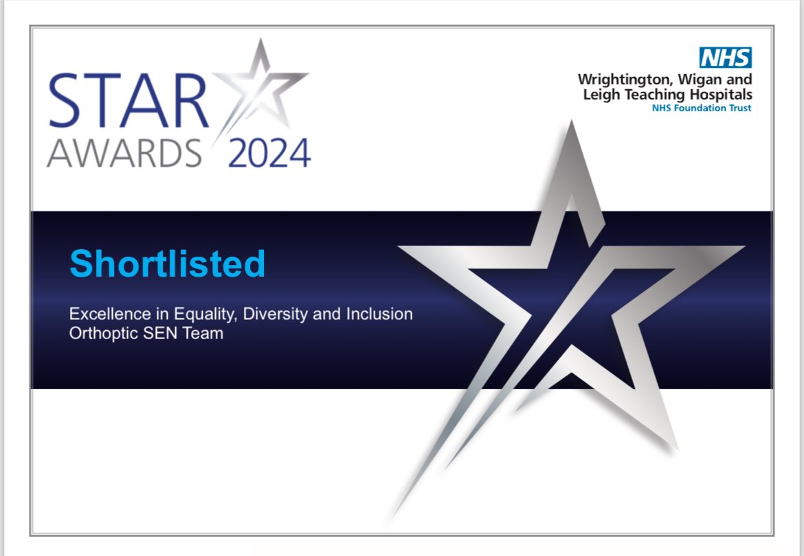 Thrilled to hear that our Orthoptic SEN Team have been shortlisted in the Star Awards ⭐️ They make such a difference for all their patients, carrying out assessments in their own environment to ease the stress for all