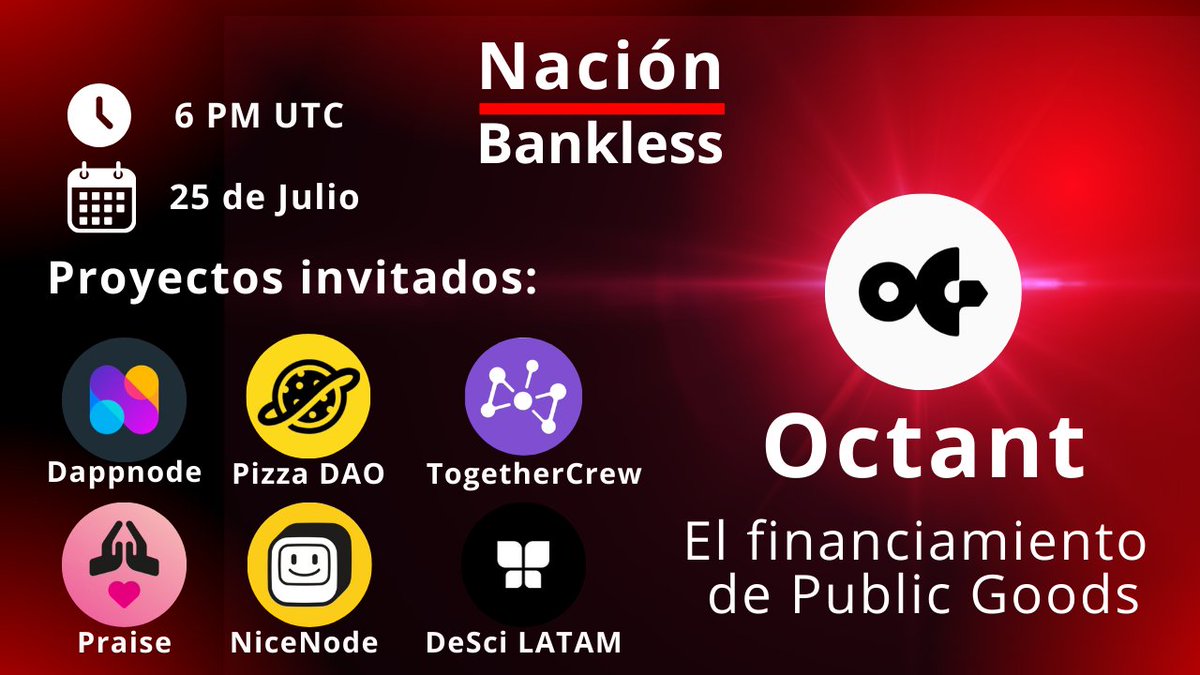 Mañana tendremos este genial space, nos acompañaran diferentes proyectos para platicarnos sobre su participación en el Epoch 4 de <a href="/OctantApp/">Octant.eth</a>.
LFG! 🖤💚🚀
CC <a href="/dappnode/">Dappnode</a>, <a href="/DonMalbecc/">Malbek.⌐◨-◨</a> de <a href="/Pizza_DAO/">PizzaDAO.eth 🍕🏴‍☠️</a>,  <a href="/_Daniel_Ospina/">Daniel Ospina</a> de <a href="/together_crew/">TogetherCrew</a>, <a href="/givepraise/">Praise (🙏,🙏)</a>, <a href="/NiceNodeApp/">NiceNode | nicenode.eth</a>, <a href="/DeSciLATAM/">DeSci LATAM</a>