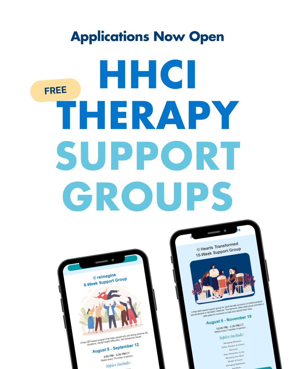 Please share to spread the word! 💙These are class-style, in-person therapy support groups facilitated by our case manager and one of our clinicians.
© reImagine - bit.ly/4bWX6E7
© Hearts Transformed - bit.ly/hearts-transfo…