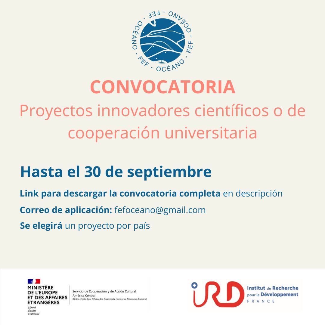 Abrimos la primera convocatoria del FEF Océano paraproyectos innovadores científicos o de cooperación universitaria!
👀 Convocatoria completa: acortar.link/7bzOzs
Correo para aplicar: fefoceano@gmail.com La convocatoria estará abierta hasta el 30 de septiembre (23h59 UTC-6)