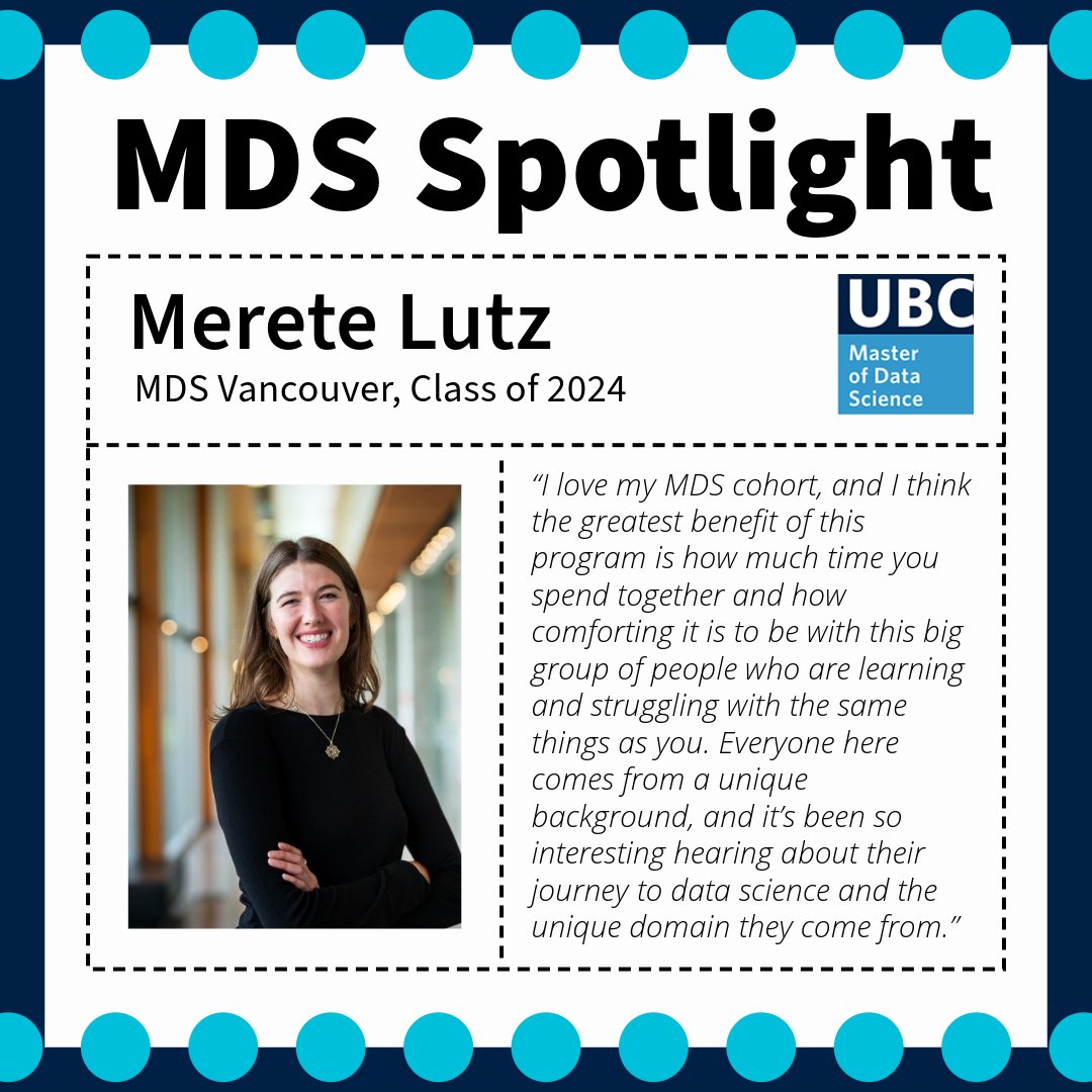 UBCMDS's tweet photo. From the world of epidemiology to time as a professional volleyball player, Merete Lutz's path to @ubcmds has taken an interesting route. Learn more about Merete here: https://t.co/3SZkpxTUku #datascience #UBCGradJourney https://t.co/Myn7Sre79c