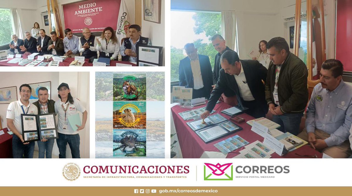 CorreosdeMexico's tweet photo. Réplica de cancelación del timbre "Defensores de la Biosfera, 43 Nuevas Áreas Naturales Protegidas en México" en las oficinas de la Representación de la @SEMARNAT_mx en Michoacán, por el Lic. Carlos A. García Salgado, Encargado de la Oficina de Representación en dicha localidad. https://t.co/RKkR5Jr2lR
