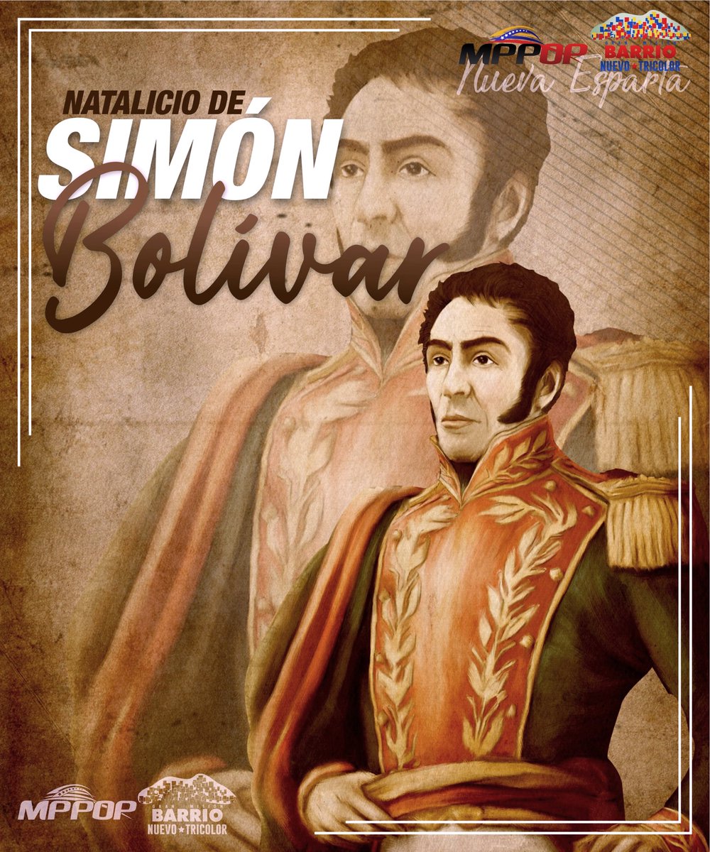 #24JUL || Natalicio del Libertador Simón Bolivar 

El  Natalicio de Simón Bolívar conmemora el aniversario del nacimiento de Simón José Antonio de la Santísima Trinidad Bolívar Palacios y Blanco, conocido como Simón Bolívar, Libertador de América

#SomosTricolor7nets 
#MppopNe