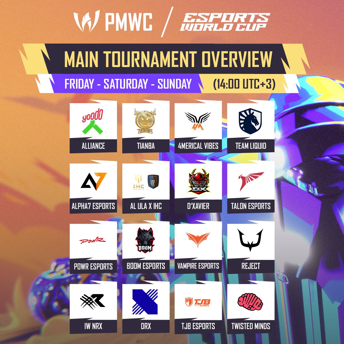 EWC_EN's tweet photo. The Main Tournament of #PMWC x #EWC starts TOMORROW!

Are you HYPED? Because we are 😎 https://t.co/soVOjrCD7c