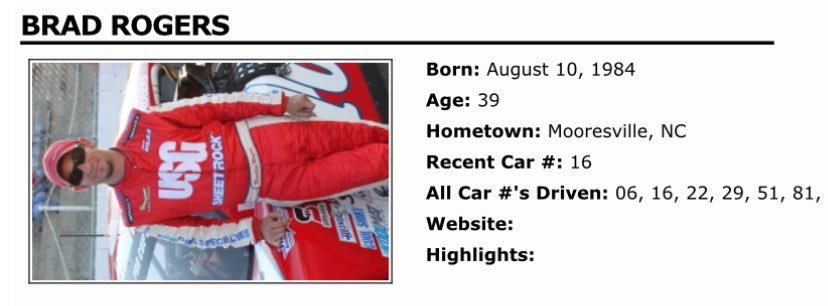 deezlugnutz's tweet photo. A little special #waybackwednesday today to celebrate the CARS Tour (@CARSTour )#throwback276 @hickoryspeedway this weekend in celebrating the USAR Hooters Pro Cup.
On this day (July 24th) in
1998
Michael Ritch would pick up his 4th of 7 wins this year at Concord Motorsports Park. Michael would lead 67 of the 250 laps, taking control later in the race and keeping Mario Gosselin at bay to a runner up finish. Pole winner Scot Sutherland led a race high 155 laps before falling back to finish 4th.
1999
Mario Gosselin would start from the outside of the front row and would go onto to win at Motor Mile Speedway, while leading 142 of the 250 laps. This would be Marioβs only Hooters Pro Cup victory at Motor Mile, but his 3rd win of 5 in the 1999 campaign. Jay Fogleman would finish 2nd while pole sitter Michael Ritch encountered problems after leading 98 laps and would go onto to finish 25th.
2004
Brad Rogers would pick up his first career victory at Southern National Motorsports Park after taking the lead for the final 23 laps, including having to survive a Green-White-Checker. Brad started the race 10th before making his way up to the lead late to hold off Michael Ritch, who started the race from 21st. This race actually saw 8 of the top 10 finishers start from 10th or back in the race. Shane Huffman dominated the early goings, leading the first 112 laps of the event after starting 2nd, he would go onto to lead a total of 153 laps before being credited with a 16th place finish. Bradβs brother, Clay Rogers qualified on the pole but was disqualified in the race and was credited with a 31st place finish.
Photos/bio credit to CARS Tour Digest (@CARSTourDigest )
#onthisday #waybackwednesday #nascar #carstour #throwback #hootersprocup