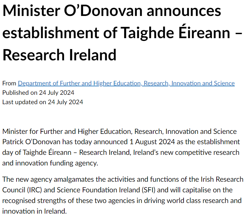 IUAofficial's tweet photo. On behalf of IUA members, we welcome Minister @podonovan news that Research Ireland will be operational on Aug 1st . Its important that this government decision is followed in #Budget2025 with an enhanced investment in research, including for the replacement of outdated equipment https://t.co/et3COKQnSY