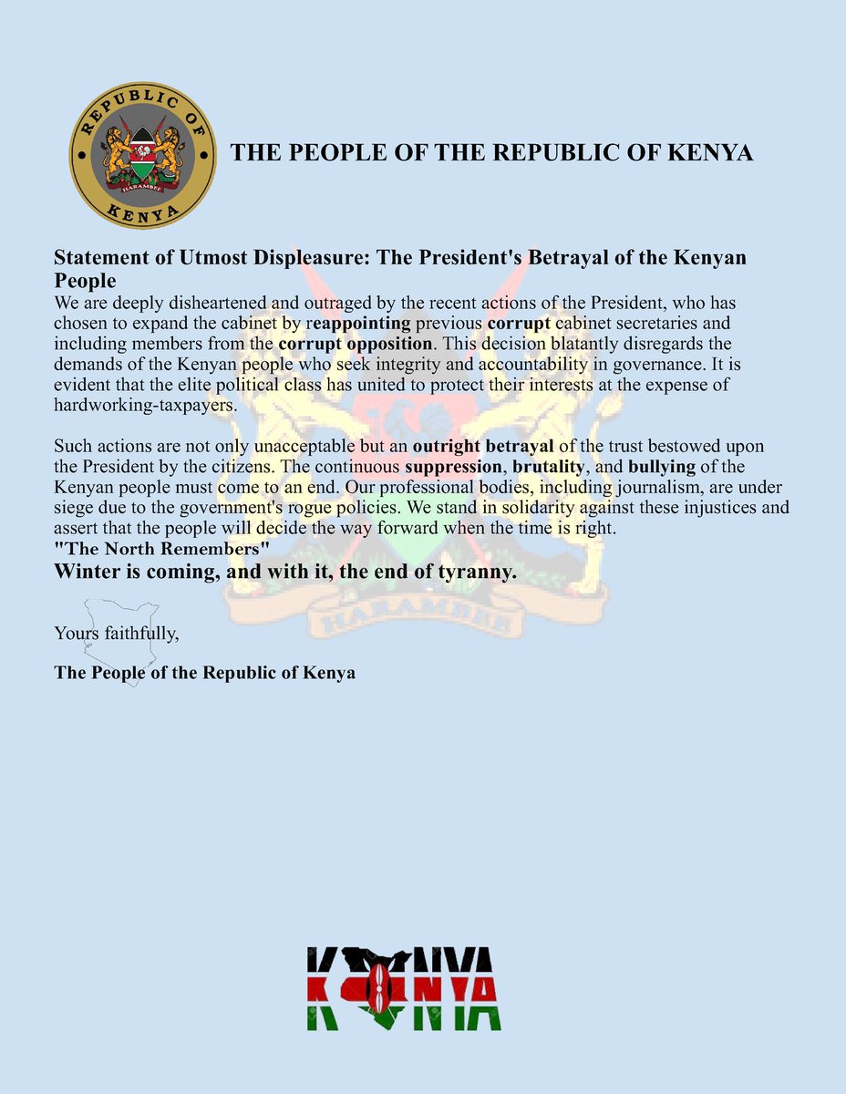 We The People Of The Republic Of Kenya.

Cc: <a href="/WilliamsRuto/">William Samoei Ruto, PhD</a>