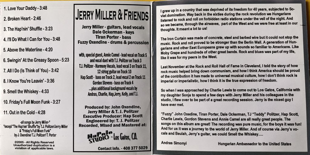 The great #JerryMiller one of the guitar greats passed yesterday. It was an honor to know him. I visited him in Los Gatos years ago. The nicest person in the world. RIP my friend.Here is the message I wrote gor the sleeve #rocknroll #blues #MobyGrape #electricguitar