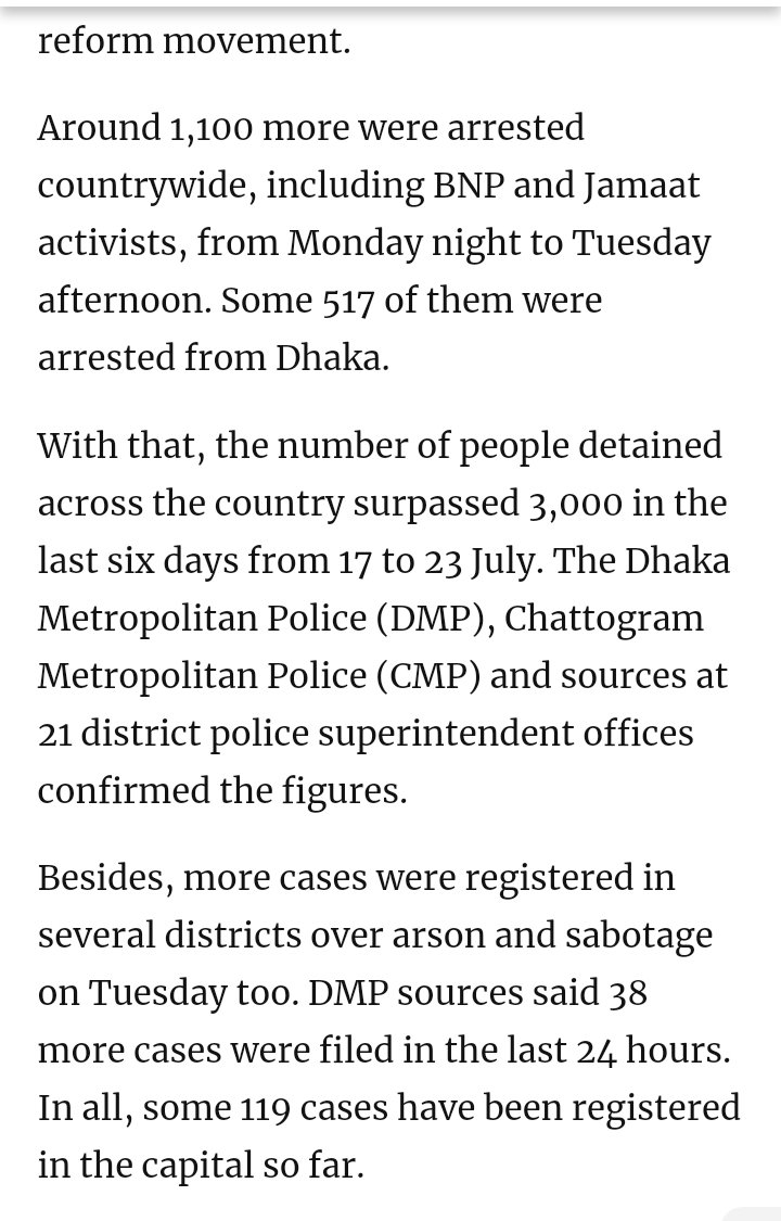 sayedrouf4's tweet photo. 3000 arrested across the last six days in Bangladesh... 

1100 arrested today nationwide.

Source :Prothom Alo

#Bangladesh #StudentsUnderAttack #StepDownHasina https://t.co/bjOnEa7IQe