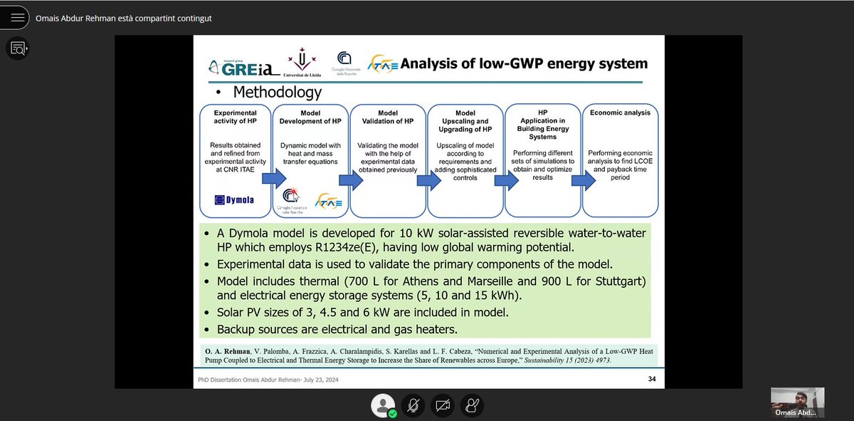 On 23 July 2024, Omais Abdur Rehman from <a href="/UdL_info/">Universitat de Lleida (UdL)</a>   defended his PhD thesis "Development of Thermal Energy Storage for Increasing Renewables Penetration at Building and District levels" and was awarded a PhD with an Excellent. Congratulations! <a href="/greiaudl/">GREiA</a>  <a href="/CNR_ITAE/">CNR ITAE</a>