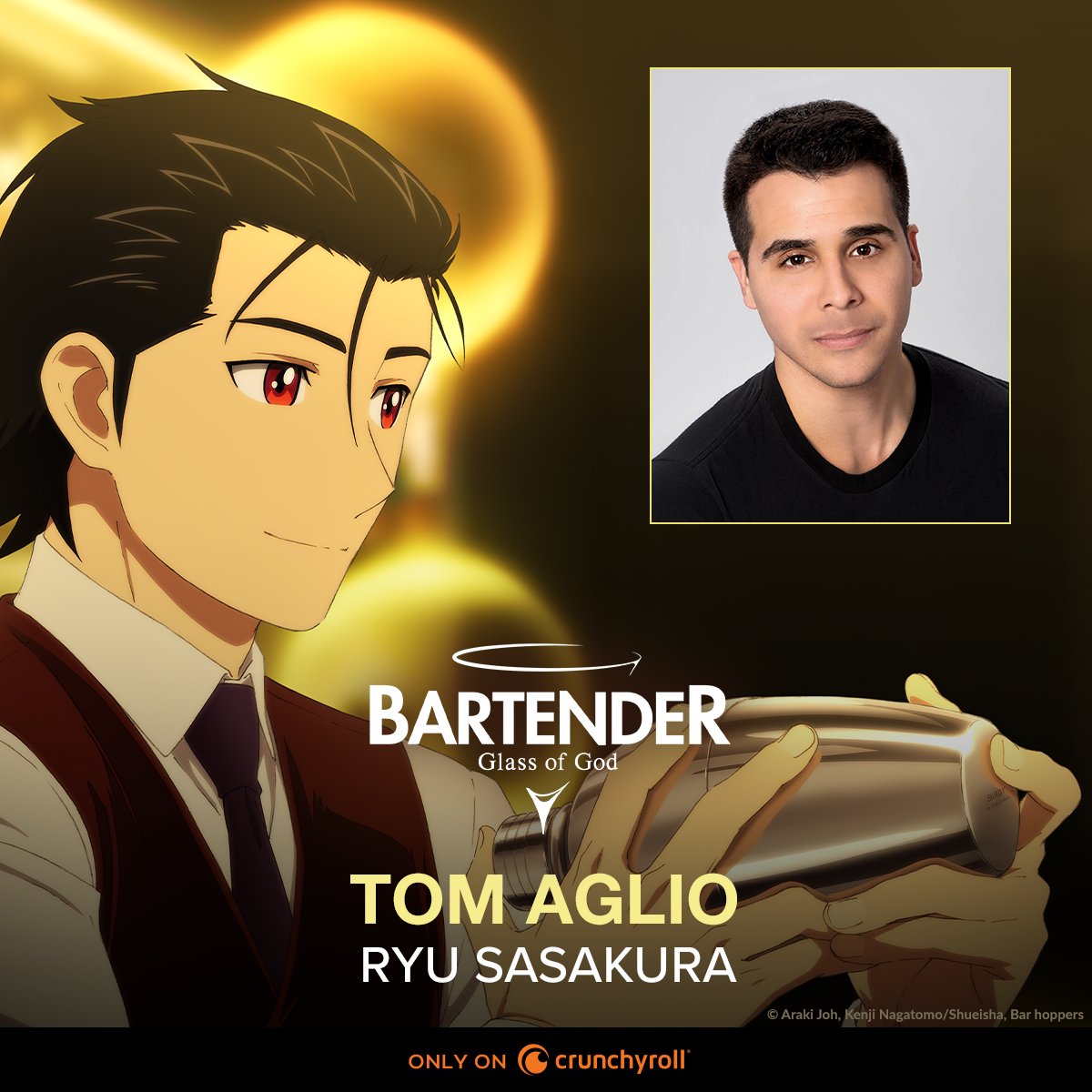 The English dub of BARTENDER Glass of God begins tomorrow 🍸 

Ryu - <a href="/TomAglioVO/">Tom Aglio 🎙 Voice Actor</a>

✨ CAST &amp; CREW: got.cr/BARTENDERDub