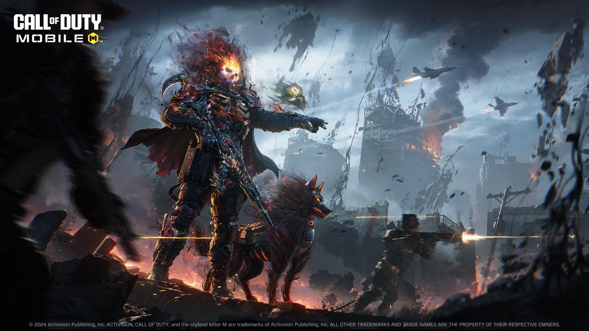 PlayCODMobile's tweet photo. A lethal duo 🔥💀🐕

Get Mythic Ghost - Eternal Siege on August 2nd at 5PM PT! 💀 https://t.co/VlKmIa4LEo
