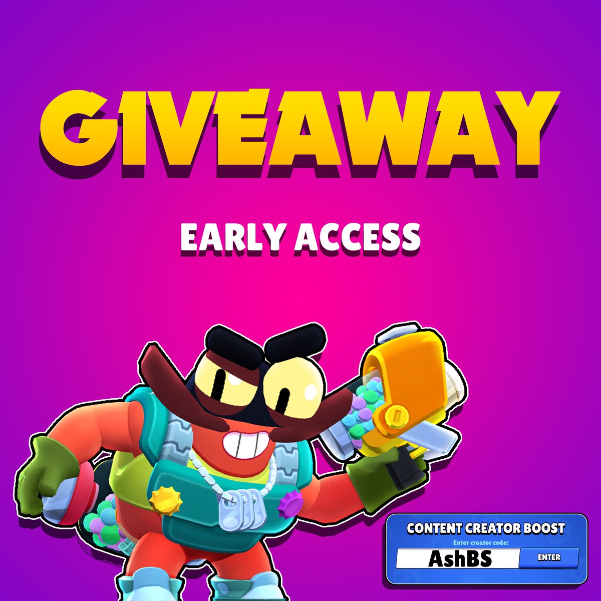 GIVEAWAY!! 🚨 🦀 

Clancy will be released tomorrow for early access, so here’s a giveaway for you guys! Winner will receive $20 gift code (Google Play, Apple, PayPal)! 

To enter:

❤️ Like and Follow me <a href="/AshClashYT/">Code: AshBS</a>
❤️ Use code AshBS in the Brawl Stars Shop!

That’s it! Winner