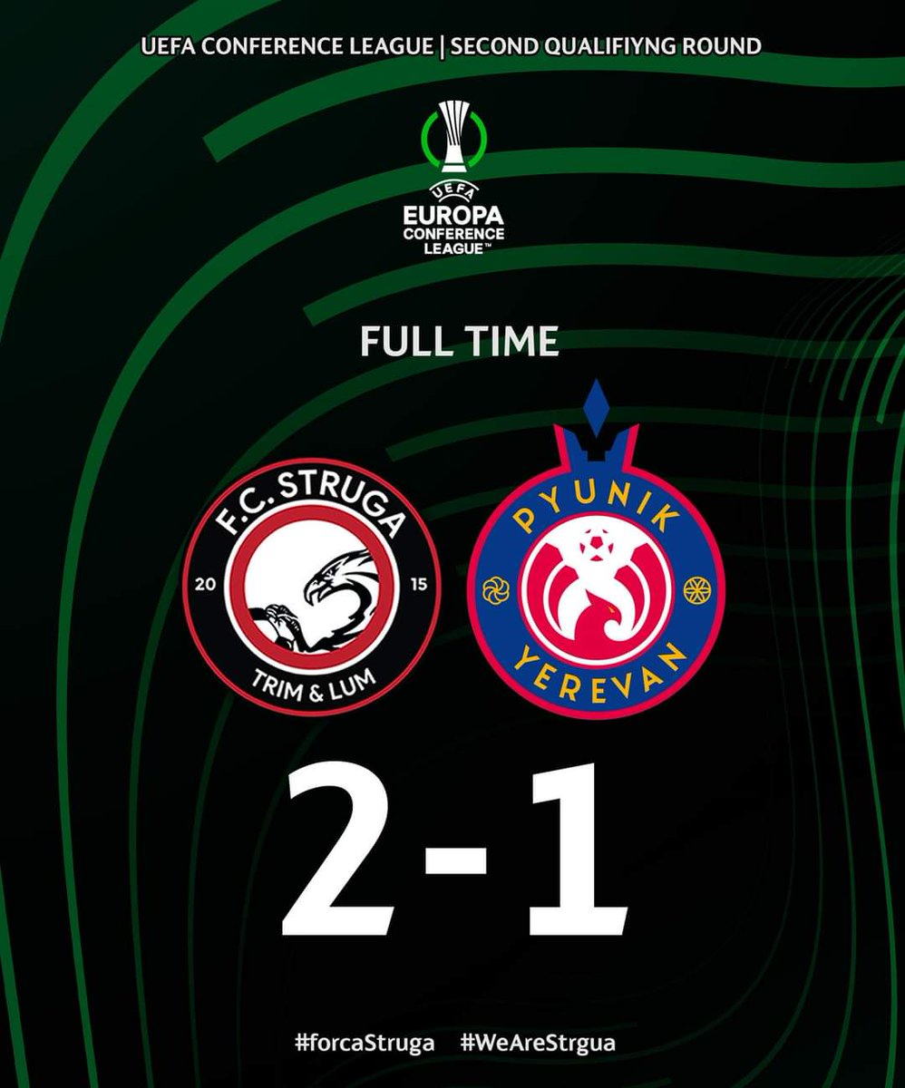 FcStruga's tweet image. ⚽️ F.C. Struga- FC Pyunik 2️⃣:1️⃣

➖Victory in the first match against #Pyunik, which gives us a lot of hope for the return match that is scheduled for 3️⃣0️⃣ July.
  2️⃣:1️⃣ is the final result of the first meeting held in #Ohrid where Besart Ibraimi and Stefan Spirovski scored.