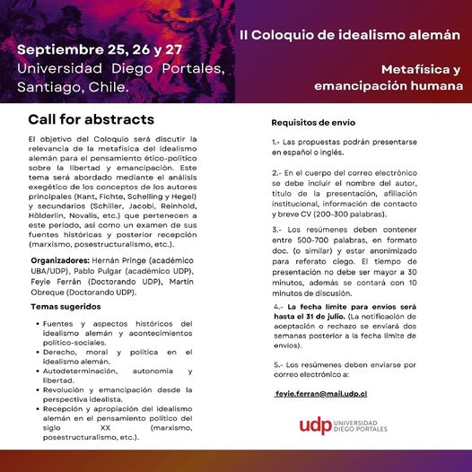 LLAMADO SEH:

CHILE🇨🇱:

𝐂𝐚𝐥𝐥 𝐟𝐨𝐫 𝐚𝐛𝐬𝐭𝐫𝐚𝐜𝐭𝐬 | 𝐈𝐈 𝐂𝐨𝐥𝐨𝐪𝐮𝐢𝐨 𝐝𝐞 𝐈𝐝𝐞𝐚𝐥𝐢𝐬𝐦𝐨 𝐀𝐥𝐞𝐦á𝐧