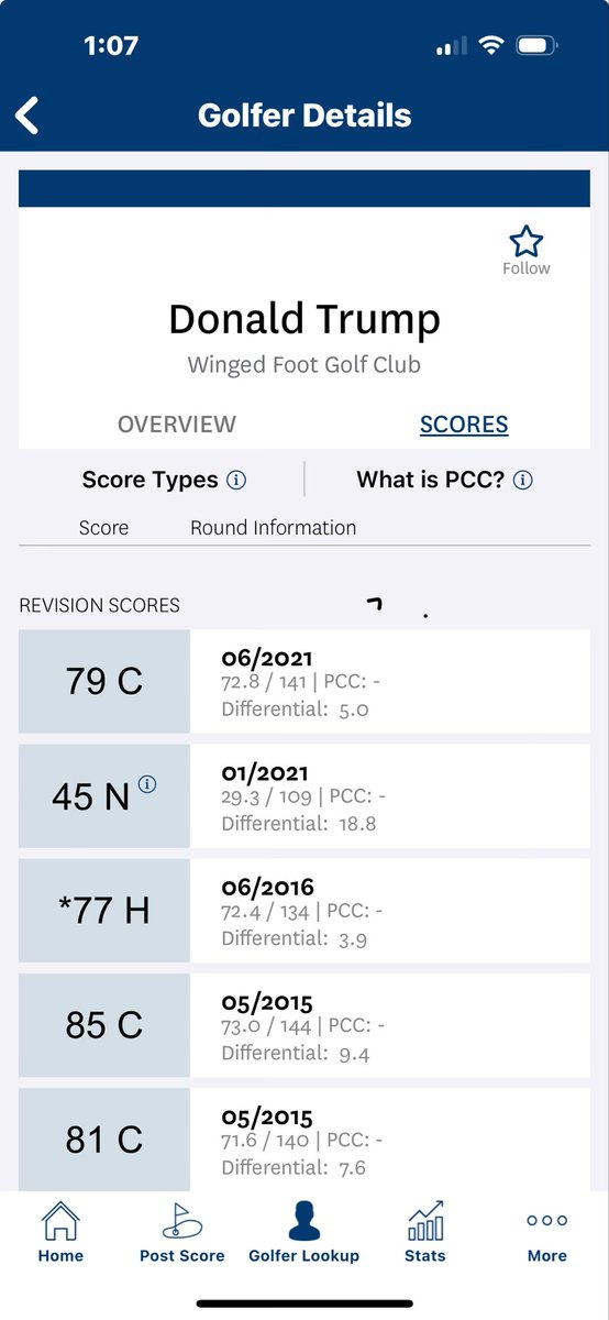 MarkDePaulis's tweet photo. @b_dechambeau @realDonaldTrump Hi, can you have him make sure he posts his scores in the GHIN app to calculate his real handicap? He hasn't posted anything since 2021 and it shows nothing for FL https://t.co/HGAUI3sPCK