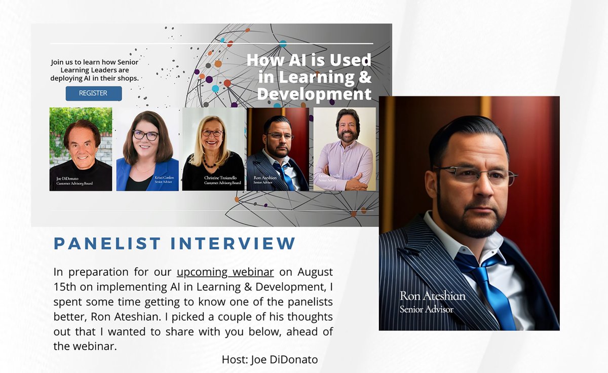 Here's a snippet from an interview I did with one of our panelists in preparation for our upcoming webinar on August 15th on "How AI is Used in Learning &amp; Development." esourcecorp.com/interview-ron-…