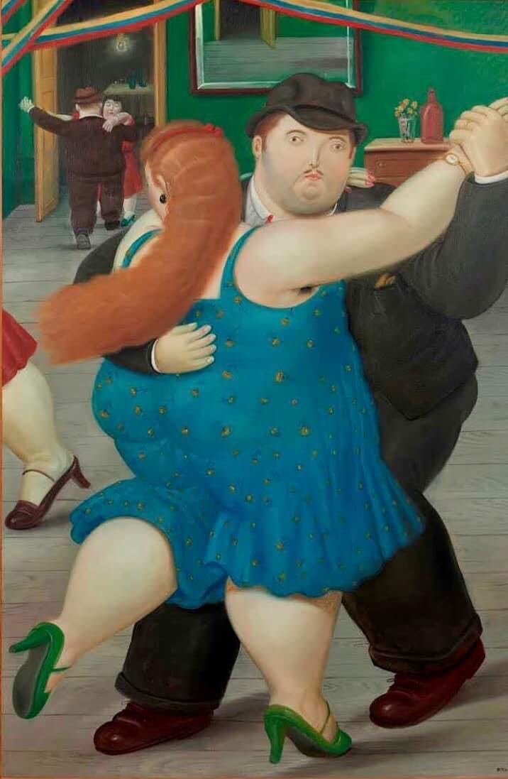 Fernando Botero. (1932-2023). Artista colombiano
“baile en pareja “ 1987
óleo sobre lienzo,
Museo Botero del Banco de la República.