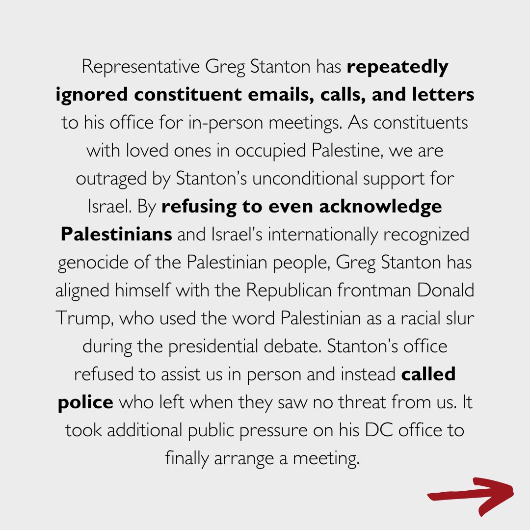 az2palestine's tweet photo. Read our statement in response to the genocide enabling coward #gregstanton who smears his constituents in service of Netanyahu, AIPAC, and the depraved zionist regime.
🧵 contd.🔻 https://t.co/DneZF90cXL