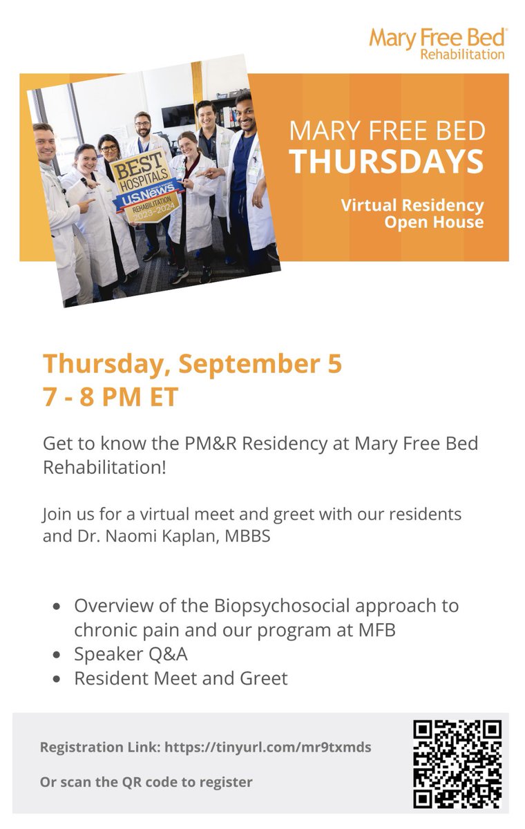 It’s that time of year again! <a href="/MFB/">mark B.</a> #physiatry lecture, Q&amp;A, and meet &amp; greet series - first one with our Dr. Naomi Kaplan on the Biopsychosocial Approach to Chronic Pain on Sept 5 at 7pm EST! Register at tinyurl.com/mr9txmds