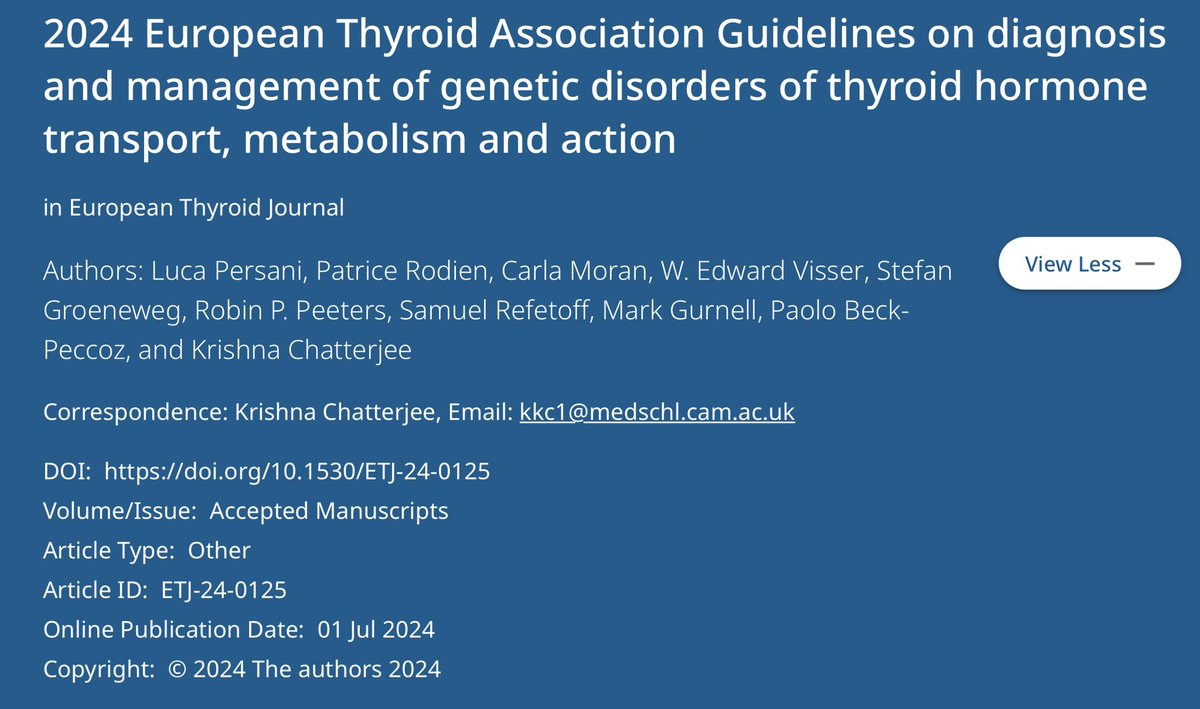 ETA_Thyroid's tweet photo. The 2024 @ETA_Thyroid guidelines on diagnosis and management of defects of thyroid hormone transport, metabolism and action are now available online in Open Access on the European Thyroid Journal @Eur_Thyroid_J website 

https://t.co/yXOQzIxIFG https://t.co/hEJHnpiHNS