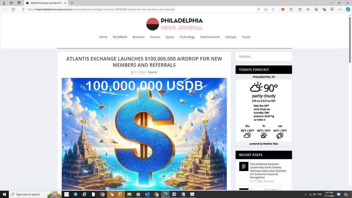 📣 Philadelphia News Journal:  Atlantis Exchange Launches $100,000,000 Airdrop for New Members and Referrals 🪂🔥

✅ Anyone is welcome to join Atlantis and receive the airdrop.

1⃣ Details:  thephiladelphianewsjournal.com/Finance/atlant…

2⃣ Register:  AtlantisCEX.com

👉 Act now. Don't miss