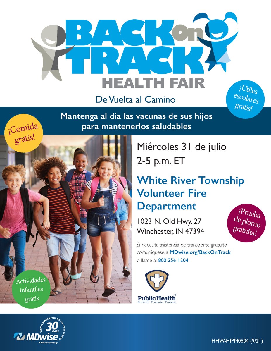 Come see us Wednesday, July 31 at the White River Township Volunteer Fire Department for free kids activities, food, lead testing and immunizations for kids and adults!
