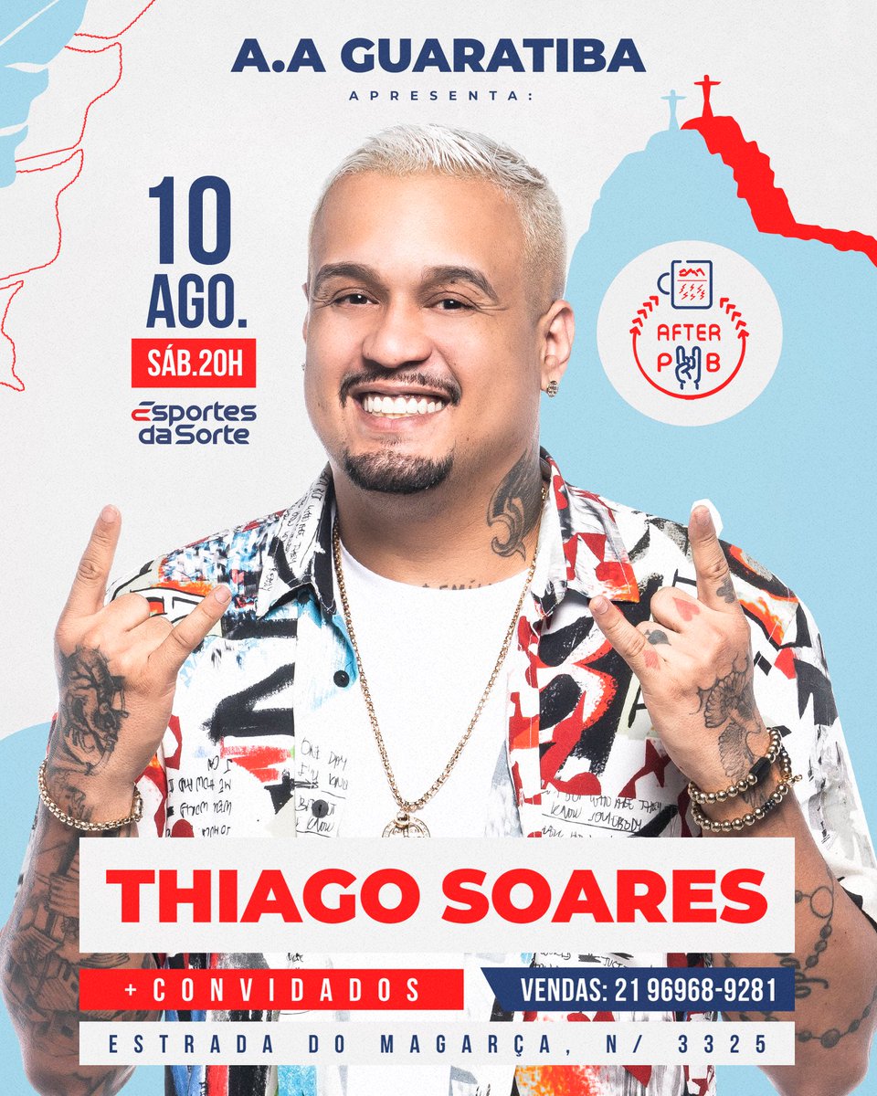 Dia 10 de agosto!

Roda de samba do Thiago Soares + convidados no A.A Guaratiba, todos são meus convidados! 🔥🔥🔥