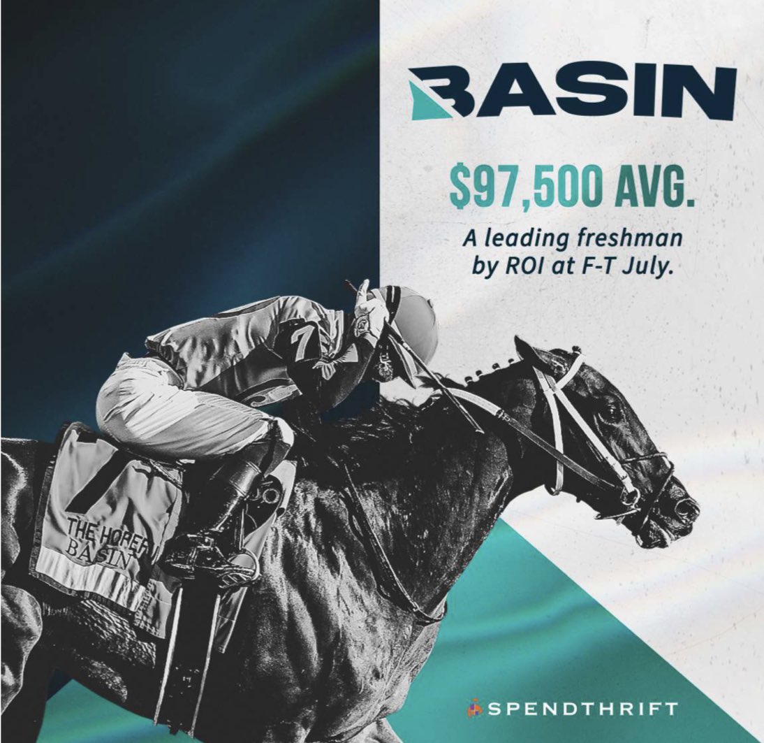 theTDN's tweet photo. BASIN, standing at @spendthriftfarm: $97,500 average 💰 A leading freshman by ROI at #FTJuly. https://t.co/s5mbsLQE25