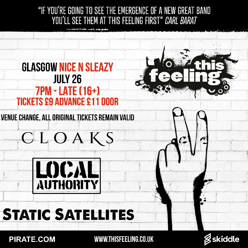🚨 CHANGE OF VENUE 🚨

Please note the gig in Glasgow on Friday night will now take place at Nice n Sleazy's on Sauchiehall Street 🛰️

Get your tickets today ➡️ skiddle.com/e/39249509
