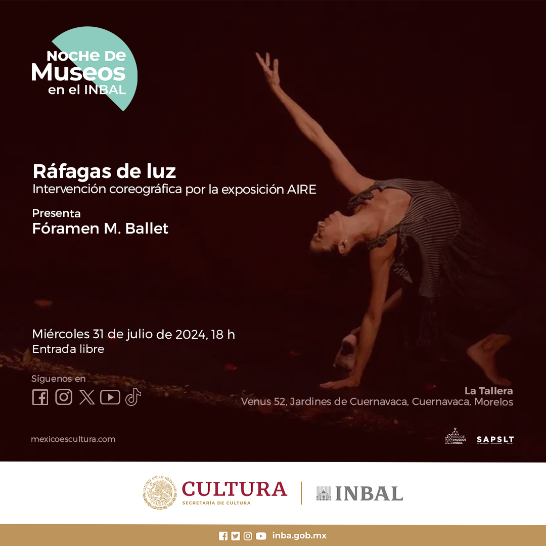 ✨Prepárate para la #NocheDeMuseos de julio en La Tallera. ¡Te esperamos! 

Miércoles 31 de julio, 18 h. Entrada libre.
#redmuseosINBAL 
<a href="/bellasartesinba/">Instituto Nacional de Bellas Artes y Literatura</a> @redmuseosINBAL