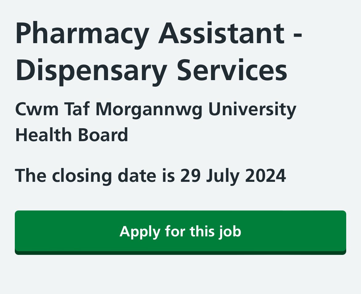 We have an exciting opportunity for a Pharmacy Assistant (Dispensary Services) to join our lovely, friendly team at PCH. 
If you or someone you know is interested please contact <a href="/KarenHerbert28/">Karen Tompkins</a> for more information and check out the link below 👇🏻👇🏻👇🏻👇🏻

jobs.nhs.uk/candidate/joba…