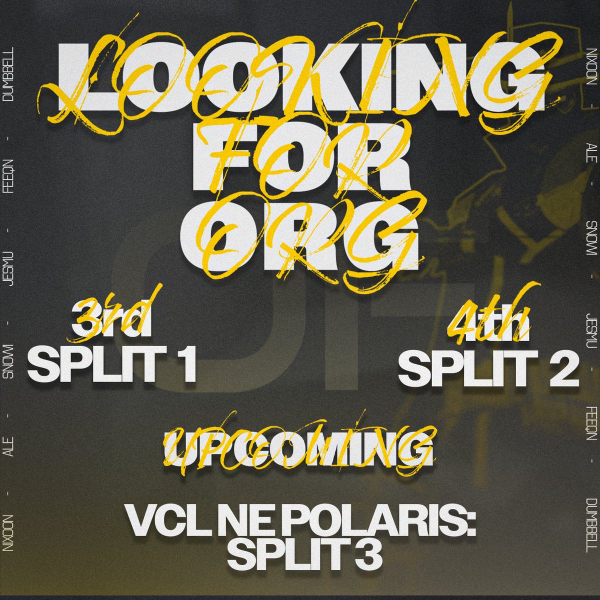 ⚠️WE ARE STILL LOOKING FOR ORG ⚠️

Our results so far this year:

🥉3rd - Spilt 1
🏅4th - Split 2

We have a stable core and coaching staff and LFO to represent at Split 3 of VCL Polaris.

Contact us: onlyfinsvalorant@gmail.com

♻️Repost &amp; spread the word:

#SIGNONLYFINS