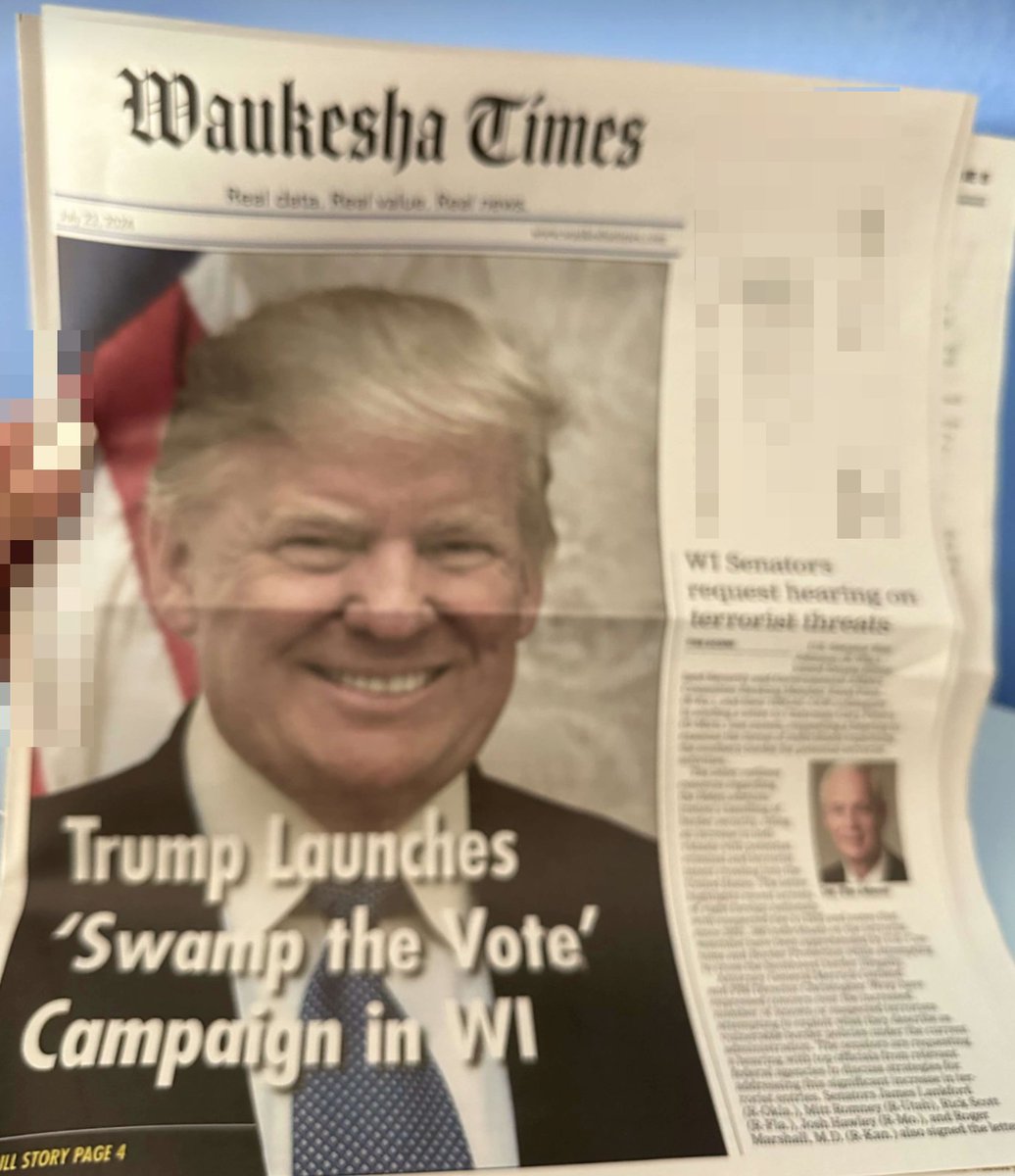 jnorcr's tweet image. The #pinkslime p̵u̵b̵l̵i̵c̵a̵t̵i̵o̵n̵ ̵n̵e̵w̵s̵p̵a̵p̵e̵r̵ ̵m̵u̵c̵k̵ &quot;product&quot;, The Waukesha Times, is now making its way into mailboxes around #Waukesha County. 
Of note, Ned Ryun (featured in the rag) has a company, American Majority, that is a training partner for #WISRED.