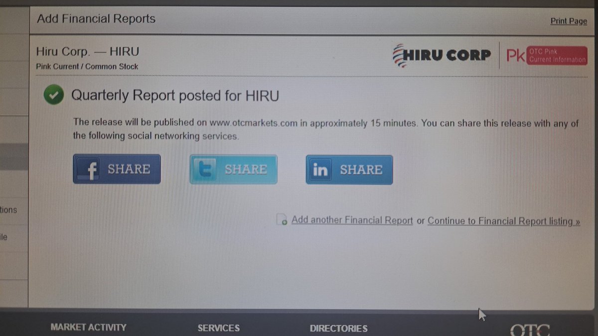 $HIRU Q2 filed. Should display on OTC shortly.