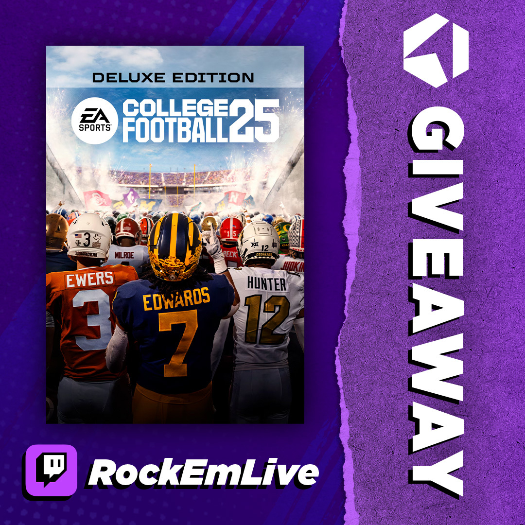 RockEm's tweet photo. 🚨 ROCK 'EM IS GIVING AWAY MORE #CollegeFootball25 DELUXE EDITIONS!   

XBOX &amp; PS5 UP FOR GRABS!  
To Enter:   
1. Like this tweet  
2. RT  
3. Comment on your Console  
4. Drop a comment in the Twitch chat!   

LET'S GO: https://t.co/nCrOsK3An0 https://t.co/FQAljGkEeV