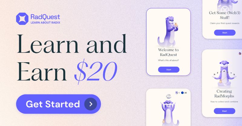 radixdlt's tweet photo. Earn $20 in XRD by joining RadQuest! 

See how Radix makes DeFi easy and accessible for anyone. 

Get started: https://t.co/LhZ920ehtu