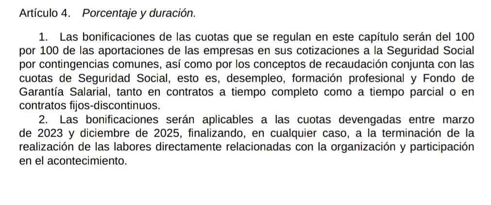 ⚠️ ESCÀNDOL! 

Es publiquen les bonificacions del 100% de les quotes de la Seguretat Social pels contractes que signin les empreses vinculades a la Copa Amèrica.

Despesa pública, beneficis privats, exempcions fiscals i cotitzacions gratuïtes. Negoci rodó! 💸😡