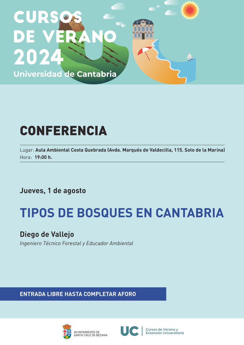 🌞Aún queda una semana, pero queremos que el próximo jueves, 1 de agosto, acudas a la conferencia de Diego de Vallejo, quien estará a las 19.00 horas en el Aula Ambiental Costa Quebrada (Soto de la Marina) con su ponencia `Tipos de bosques en Cantabria´. Entrada libre y gratuita