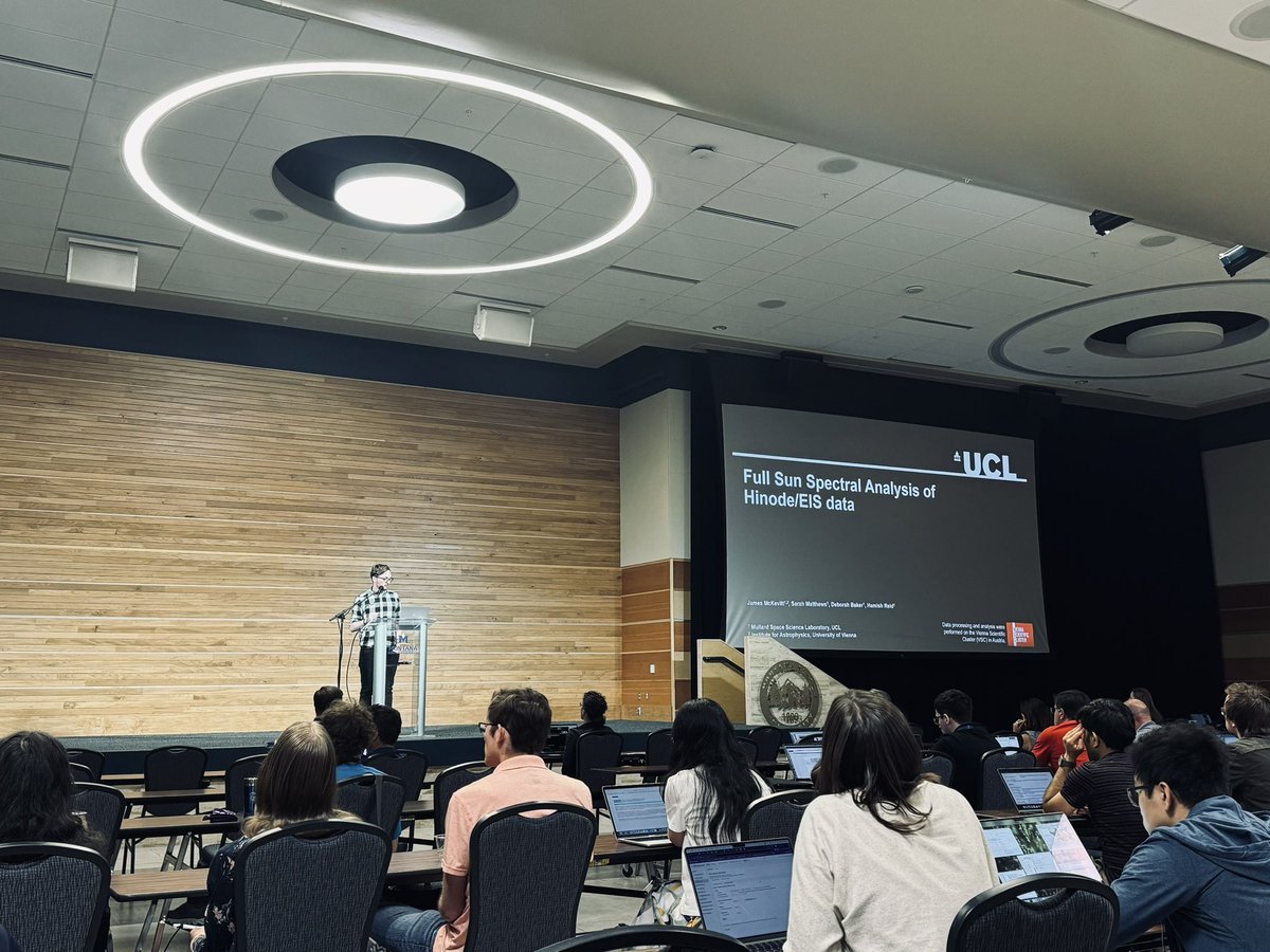 RyanJFrench's tweet photo. Three brilliant talks in a row this morning at the Hinode/IRIS/SPHERE meeting, from fellow past/present UCL-MSSL PhD students! Great Sun research coming from @teiamih @toshuho @jemckevitt ☀️ https://t.co/Wvek9fEncZ