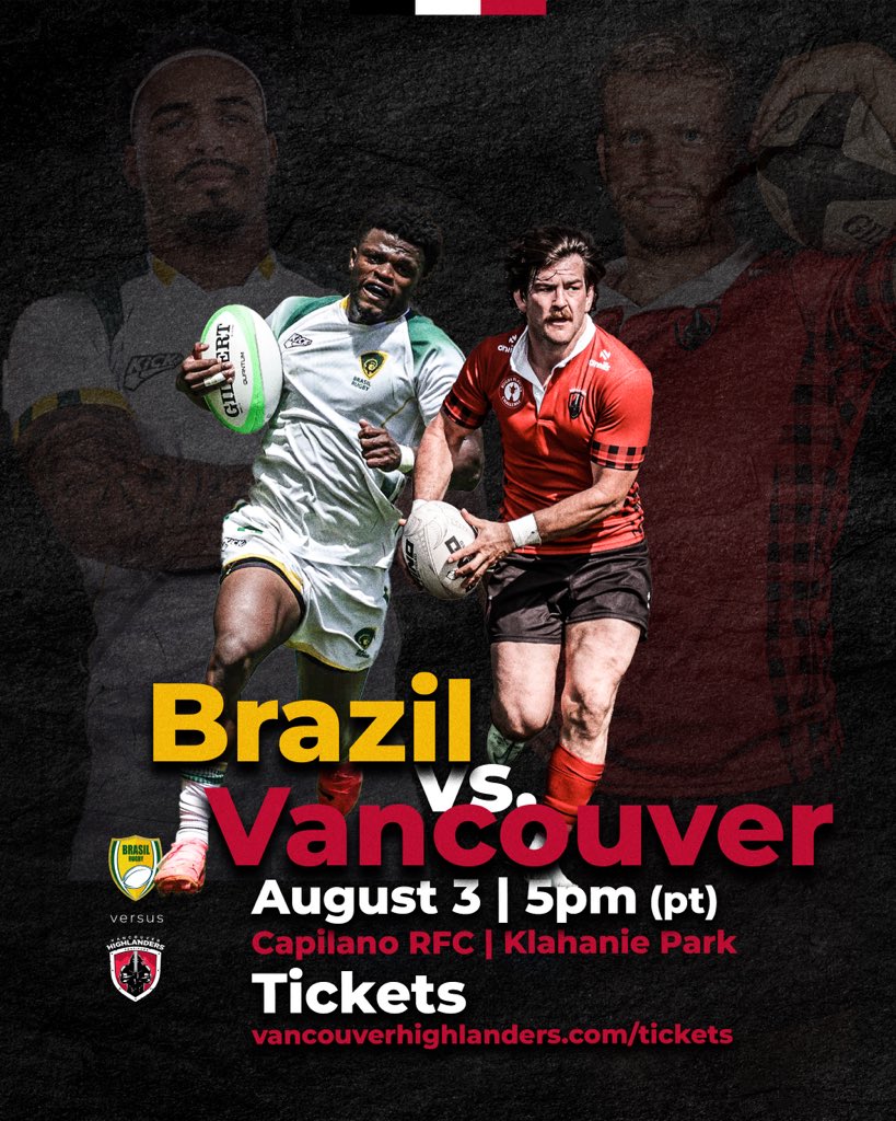 vanhighlanders's tweet photo. We host Brazil on August 3rd at 5pm @CapilanoRFC at Klahanie Park!
 
Get your tickets now and don’t miss out as we host @brasilrugby, who are currently No. 2⃣9⃣ in the @WorldRugby rankings.
 
📌 @CapilanoRFC | Klahanie Park
🎟️ https://t.co/7IQTJdZo6U
 
#VancouverHighlanders https://t.co/Xi5AUYjl2X