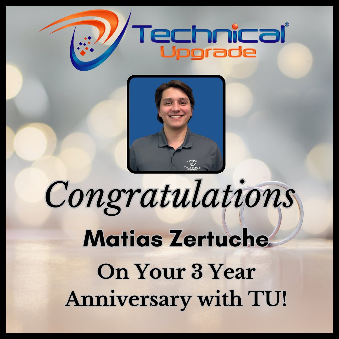 TechUpgrade's tweet image. Another anniversary milestone for one of our own @MatiasZertuche. Congratulations on completing your third year with @TechnicalUpgrade! #TechnicalUpgrade #ItsTimeForAnUpgrade #EmployeeLoyalty #RaleighMSP #ITprovider
