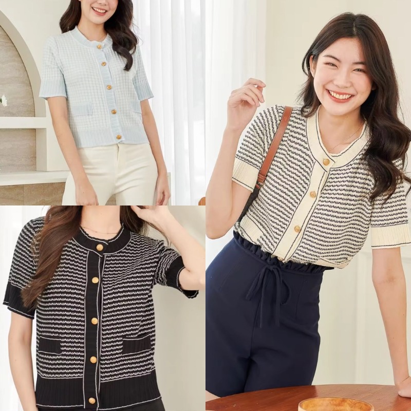 sansanmill's tweet photo. เสื้อ knit แขนสั้นของ Miladi ทรงลูกคุณมินิมอลหวานกรุบ everyday look เลยย 🤍