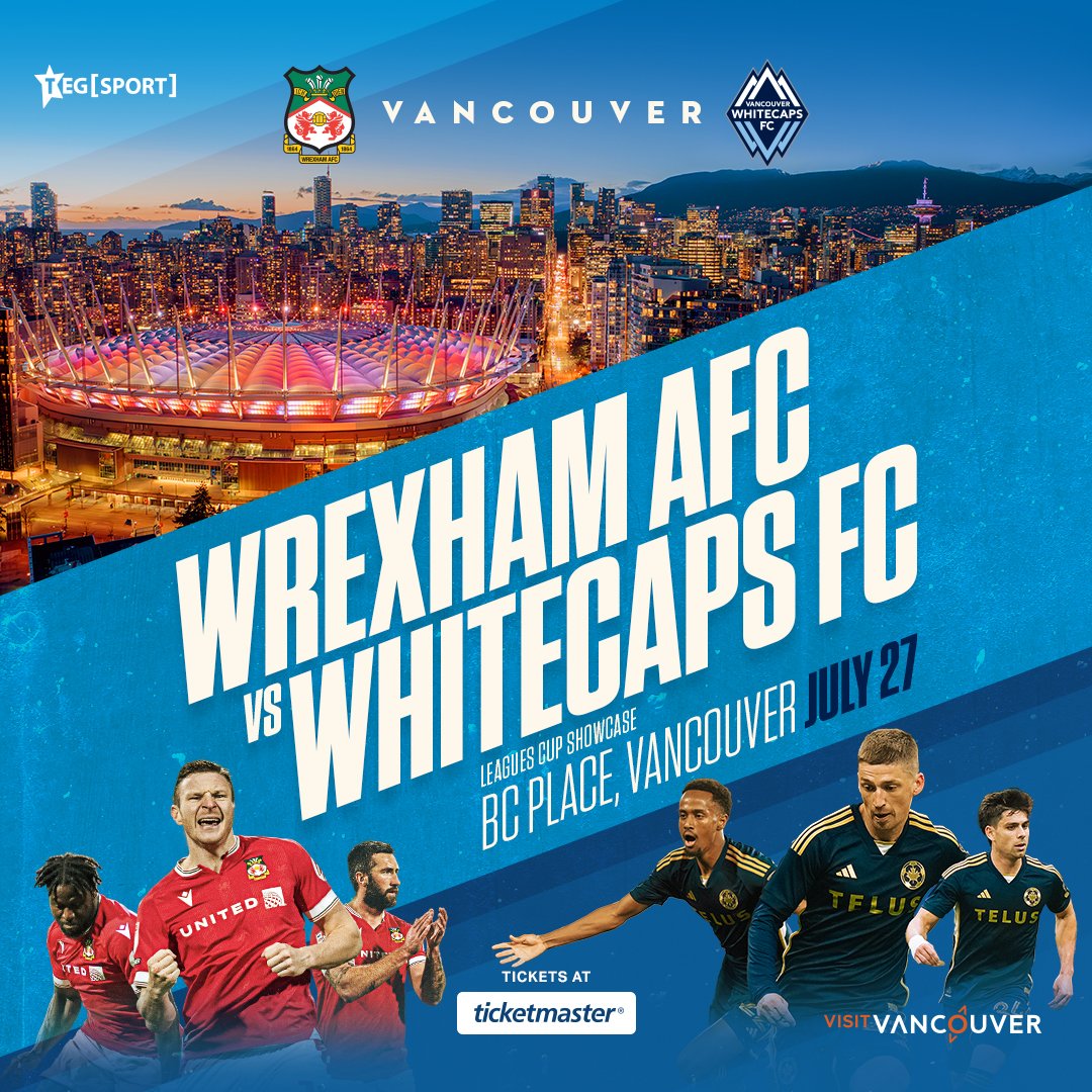 Get ready for all-Ryan Reynolds lineup this week! The Vancouver-born superstar is bringing his <a href="/Wrexham_AFC/">Wrexham AFC</a> club to face off against his hometown <a href="/MLS/">Major League Soccer</a> counterparts, the <a href="/WhitecapsFC/">Vancouver Whitecaps FC</a> this Saturday, July 27 at <a href="/bcplace/">BC Place</a>.

⚽ Tickets: bit.ly/4dcKYjs

#VeryVancouver #VWFC