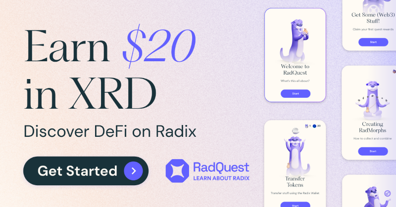 radixdlt's tweet photo. Ready for a safer and smoother Web3 experience? 

Earn $20 in XRD with RadQuest and see why Radix is the future of DeFi. 

Start exploring: https://t.co/KYvwRFpt3g